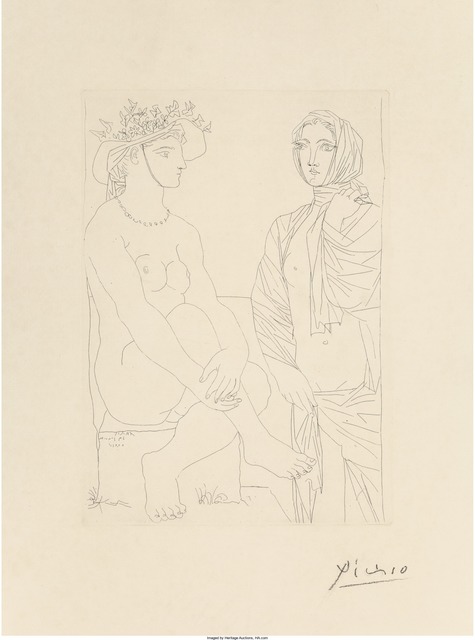 Pablo Picasso, ‘Femme assise au chapeau et femme debout drapée, pl. 79, from La Suite Vollard’, 1933, Heritage Auctions