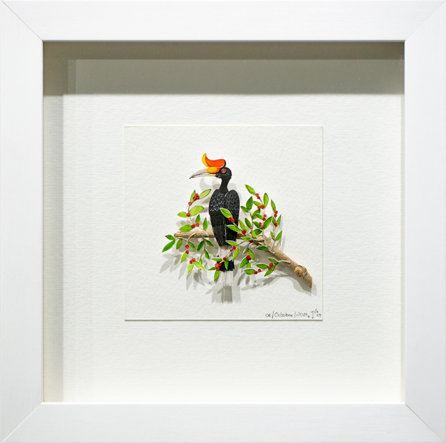 Nayan and Vaishali, ‘Rhinoceros Hornbill’, 2019-2020, Drawing, Collage or other Work on Paper, Paper and watercolour, Paradigm Gallery + Studio