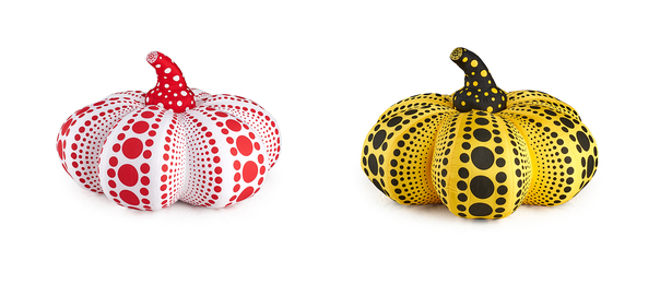 Two Large Soft Sculpture Pumpkins (Red/White and Yellow/Black)