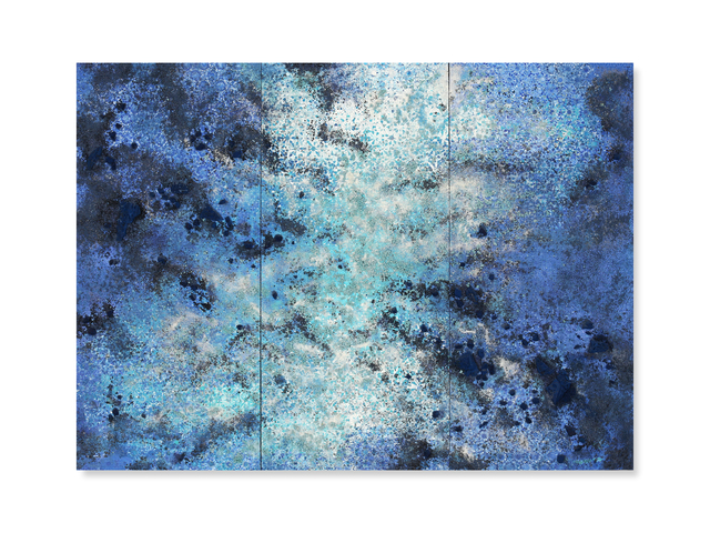 Yasmina Alaoui, ‘Blue and white Trio #2’, 2017, Painting, Salt, gravel, paint and Tuareg indigo on wood, Opera Gallery