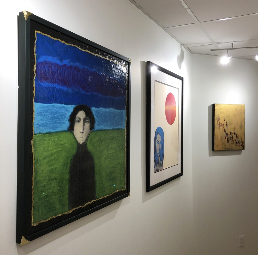 (from left to right) "Timeless" and "Luna Roja" by San Francisco artist Martín Shulka. "Voyage of Thoughts No. 03" by Swedish artist, Arngrim Larsen (from left to right) "Timeless" and "Luna Roja" by San Francisco artist Martín Shulka. "Voyage of Thoughts No. 03" by Swedish artist, Arngrim Larsen