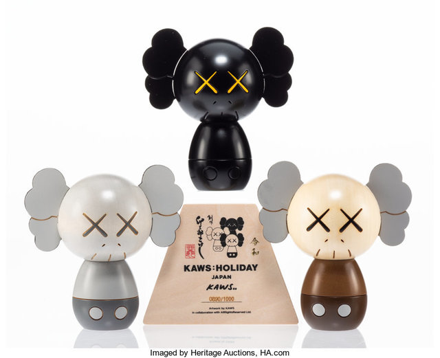 KAWS, ‘Kokeshi Doll, from Holiday Series, set of three’, 2019, Sculpture, Painted wood, Heritage Auctions
