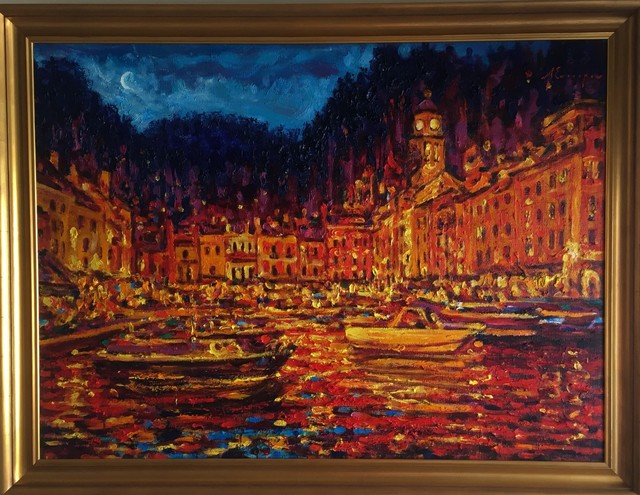 Alexander Evgrafov, ‘Portofino Moonlight - Original oil on canvas painting by Alexander Evgrafov’, 2014, Newport Brushstrokes Fine Art