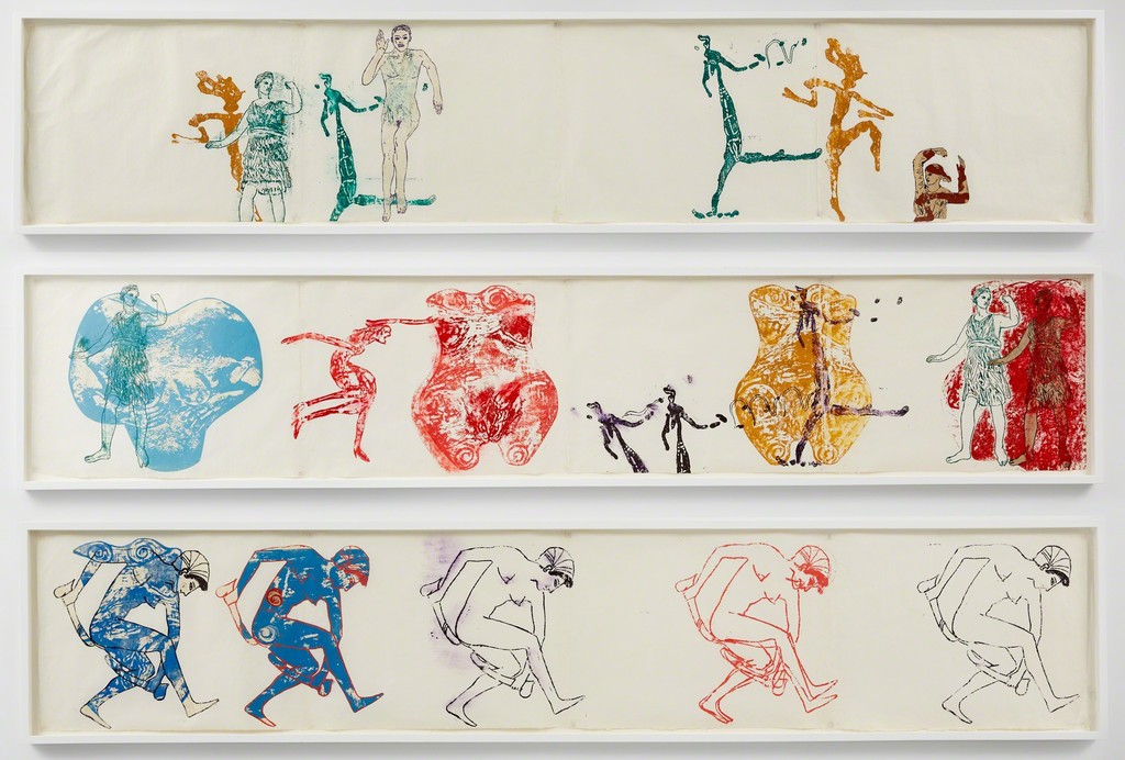 Nancy Spero's "Artemisia II," 1985, woodcut in colors with acrylic on paper, image courtesy of Jack Shainman Gallery Nancy Spero's "Artemisia II," 1985, woodcut in colors with acrylic on paper, image courtesy of Jack Shainman Gallery