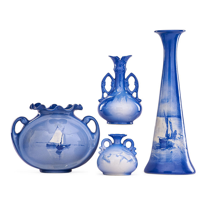 Roseville Pottery, ‘Four Azurean Vases, Zanesville, OH’, 1902, Rago/Wright