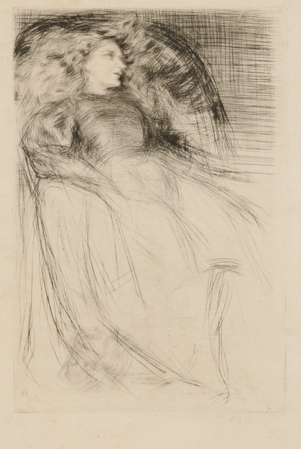 James Abbott McNeill Whistler, ‘"Weary"’, 1863, Print, Kennedy 92 ii/iii; Glasgow 93 iv/vi, before the erasure of the date and further work on the top of the chair. Drypoint and roulette on thin japan paper, mounted on a second thin sheet, Catherine E. Burns Fine Prints