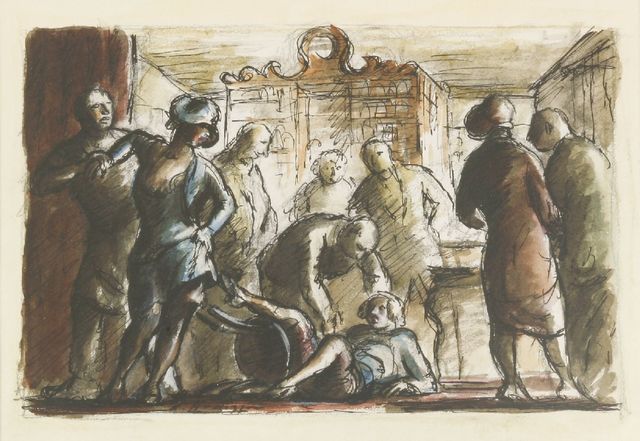 Edward Ardizzone, ‘Barmaids Old and New; Girls Fighting at the Washington’, 1939/1980, Print, Two lithographs printed in colours, Sworders