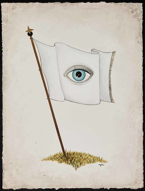 Anne Faith Nicholls, ‘All-Seeing Flag - White’, 2016, Painting, Acrylic on hand-aged archival cotton paper with gold leaf accents, Martin Lawrence Galleries