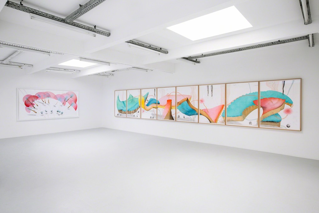 Exhibitiuon view: Jorinde Voigt: Song of the Earth
left:
The Shift
Jorinde Voigt
Berlin 2016
140 x 280 cm
right:
The Shift
(Song of the Earth) I-VIII
Jorinde Voigt
Berlin 2016
8-teilige Arbeit à 140 x 100 cm
Gesamtgröße 140 x 800 cm
both:
Courtesy König Galerie, Berlin, David Nolan Gallery, New York, and Lisson Gallery London, VG Bild-Kunst, 2016, © Jorinde Voigt.
Photo: Verena Nagl Exhibitiuon view: Jorinde Voigt: Song of the Earth
left:
The Shift
Jorinde Voigt
Berlin 2016
140 x 280 cm
right:
The Shift
(Song of the Earth) I-VIII
Jorinde Voigt
Berlin 2016
8-teilige Arbeit à 140 x 100 cm
Gesamtgröße 140 x 800 cm
both:
Courtesy König Galerie, Berlin, David Nolan Gallery, New York, and Lisson Gallery London, VG Bild-Kunst, 2016, © Jorinde Voigt.
Photo: Verena Nagl