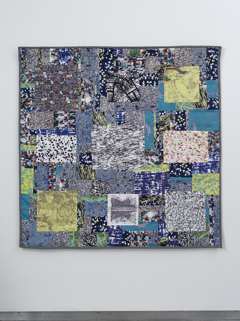 Claudia Hart, ‘Little Crazy’, 2014, Installation, Handsewn polyester print and cotton fabric, tablet reader with custom case quilt: 58 x 60 x .25" / 147. x 152.4 x .6 cm tablet: 8 x 4.75 x .5" / 20.3 x 12.1 x 1.3 cm, bitforms gallery