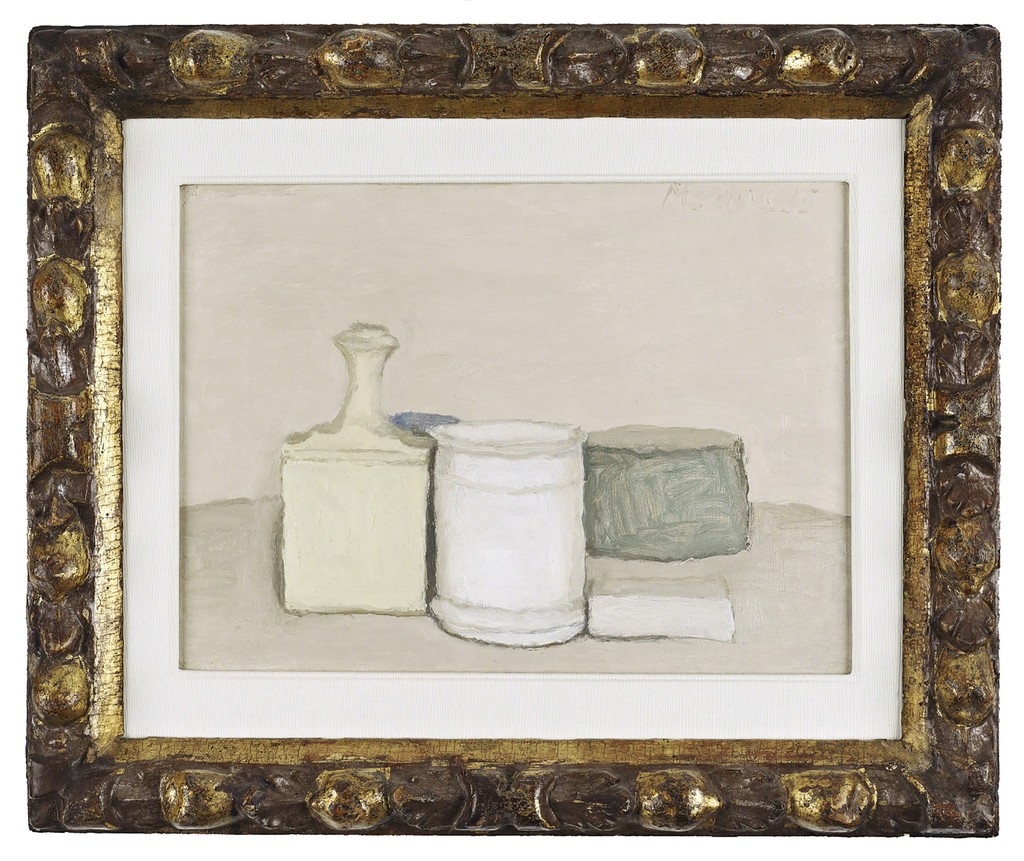Giorgio Morandi (1890 – 1964), 'Natura Morta', 1953. Oil on canvas, 33.5 x 43 cm. Private collection. Photograph: John McKenzie. Courtesy Ingleby, Edinburgh. Giorgio Morandi (1890 – 1964), 'Natura Morta', 1953. Oil on canvas, 33.5 x 43 cm. Private collection. Photograph: John McKenzie. Courtesy Ingleby, Edinburgh.