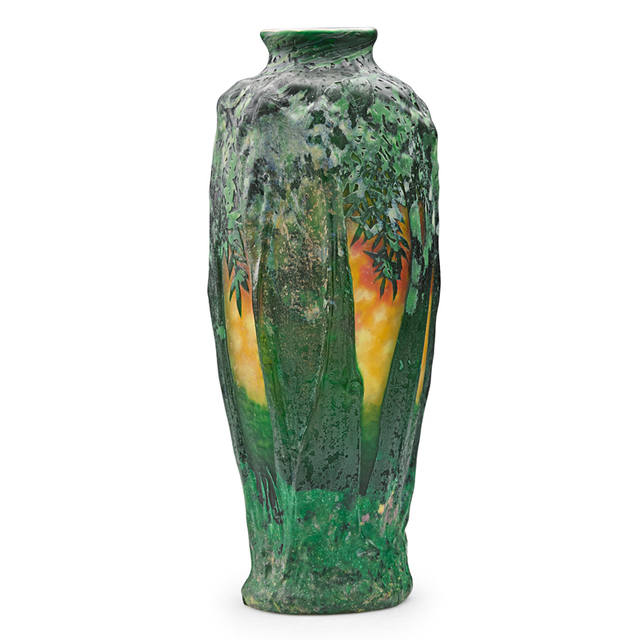 Daum, ‘Fine And Rare Mold-Blown Vase With Village Scene Through Trees With Sunset, France’, 1900s, Rago/Wright