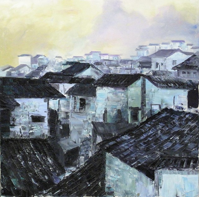 Zhang Shengzan 张胜赞, ‘Town in dawn’, 2003, Painting, Oil on canvas, A-Art Shengzan Gallery
