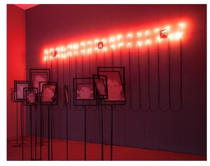 Christian Boltanski
Lumière, 2000
3 framed photographs, 36 LED lights and cables
each photograph 25 x 19 cm Christian Boltanski
Lumière, 2000
3 framed photographs, 36 LED lights and cables
each photograph 25 x 19 cm