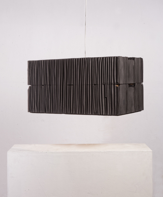 Gisela Stiegler, ‘Two-floor lamp black from the series 'Lampenfieber'’, 2014, Design/Decorative Art, Carved polystyrene fishboxes, colored, Marion Friedmann