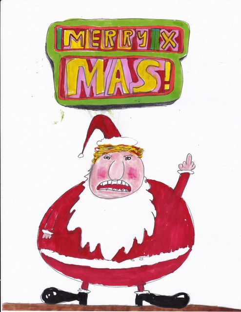 Jim Torok, ‘Trump Xmas’, 2016, Drawing, Collage or other Work on Paper, Pencil and oil-paint pen on paper, Lora Reynolds Gallery