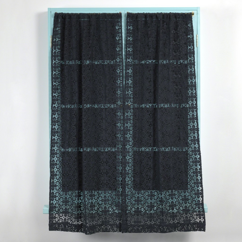 Millie Wilson, "Lace Curtain Window," 1991, custom French window with vinyl panes, brass hardware, lace curtains, latex, 48 x 36 x 8 inches, Tang Teaching Museum collection, gift of Peter Norton, 2015.26.30 Millie Wilson, "Lace Curtain Window," 1991, custom French window with vinyl panes, brass hardware, lace curtains, latex, 48 x 36 x 8 inches, Tang Teaching Museum collection, gift of Peter Norton, 2015.26.30