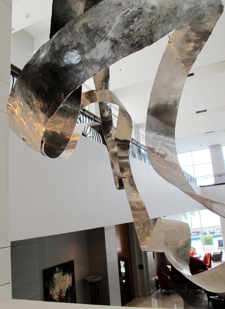 Jacques Jarrige "Waves " Hand Hammered Aluminum Mobile Sculpture at Pullman Miami Jacques Jarrige "Waves " Hand Hammered Aluminum Mobile Sculpture at Pullman Miami