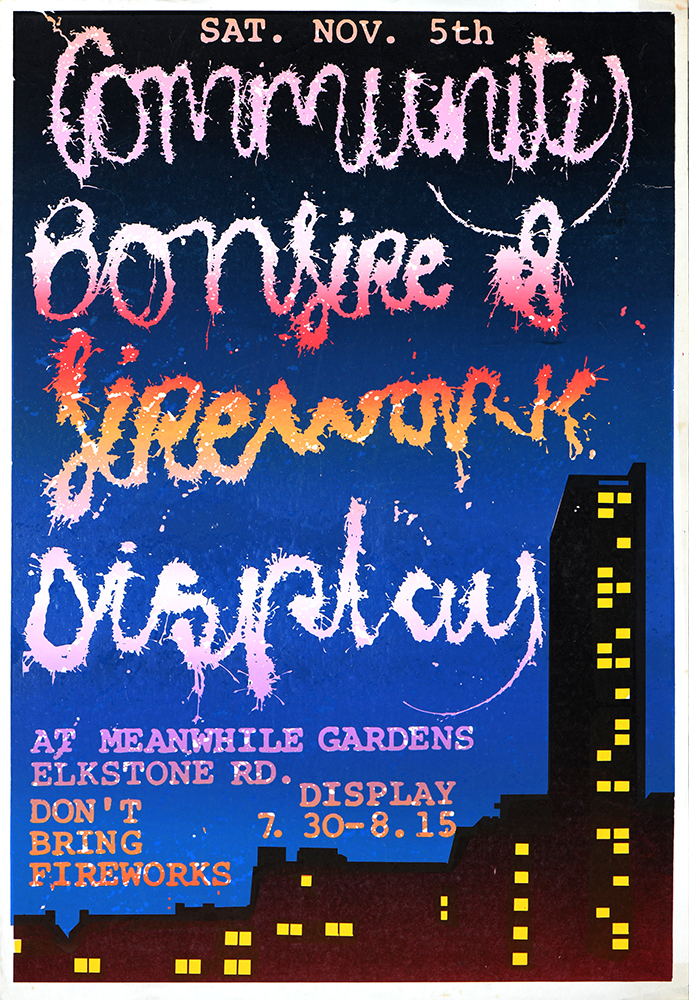 Bonfire by John Phillips, Paddington Printshop. Silkscreen poster 1978 Bonfire by John Phillips, Paddington Printshop. Silkscreen poster 1978
