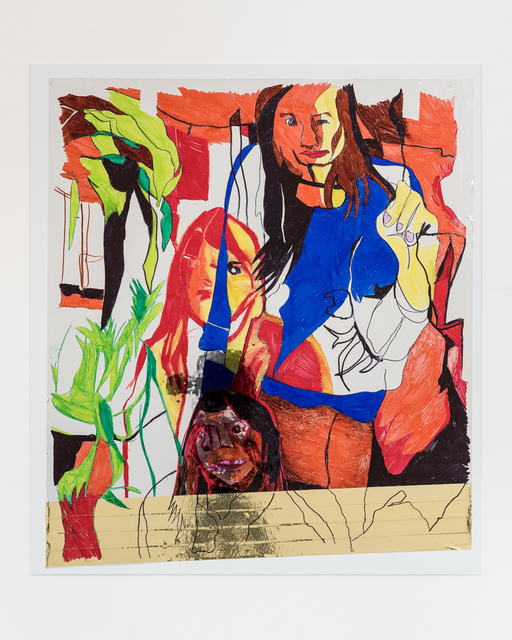 Keren Cytter, ‘Untitled’, 2017, Drawing, Collage or other Work on Paper, Markers on Reflective Solar Film Light Heater Film self Adhesive Mylar Mirror contact paper, Pilar Corrias Gallery