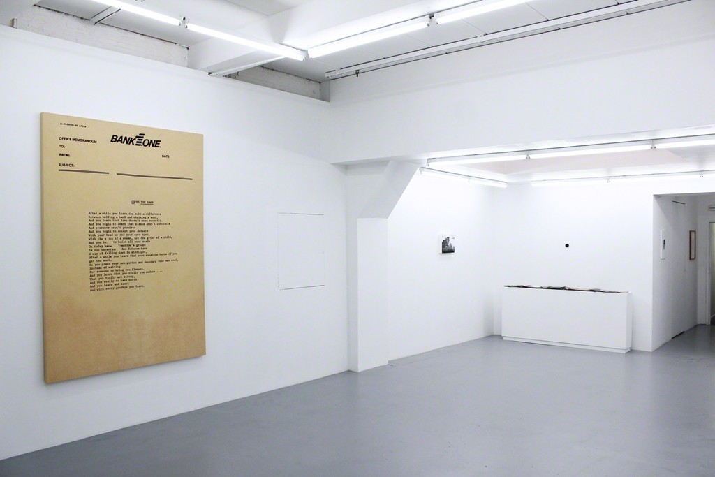 Installation view at Harlan Levey Projects "Comes the Dawn", 2015, graphite, resin, funerary ash, on dyed Muslin, 214 x 152 cm, "Kirtland", 2014, graphite, resin, funerary ash, on wood panel, 28 x 35.5 cm, "I want your Body", 2013, Bronze, 5.1 cm diameter and "Crackle & Drag Zine Set", 2013, 150 zines and plexi box, 19.5 x 16.2 x 15.2 cm. Installation view at Harlan Levey Projects "Comes the Dawn", 2015, graphite, resin, funerary ash, on dyed Muslin, 214 x 152 cm, "Kirtland", 2014, graphite, resin, funerary ash, on wood panel, 28 x 35.5 cm, "I want your Body", 2013, Bronze, 5.1 cm diameter and "Crackle & Drag Zine Set", 2013, 150 zines and plexi box, 19.5 x 16.2 x 15.2 cm.