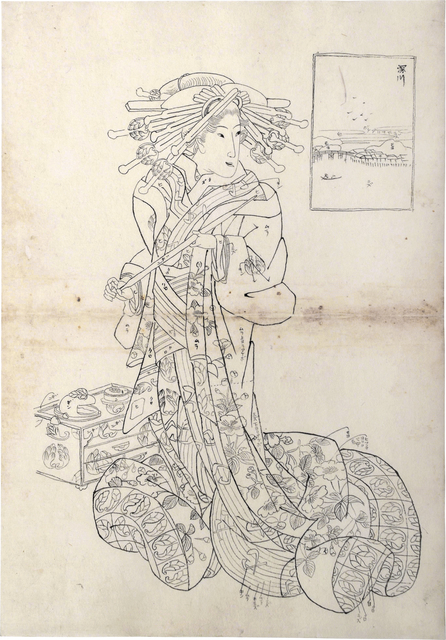 Teisai Sencho, ‘Preparatory Drawing for print of Flourishing Scenes of the East: Fukagawa, Aimachi of the Sugata-Ebiya’, 1830's, Drawing, Collage or other Work on Paper, Sumi ink on paper, Scholten Japanese Art
