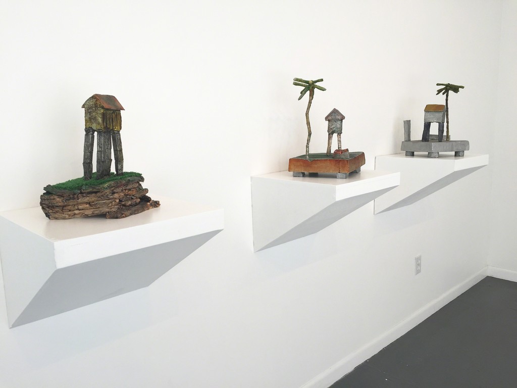 Karl X. Hauser, house sculptures, cold cast aluminum and ceramic with cold cast aluminum. Karl X. Hauser, house sculptures, cold cast aluminum and ceramic with cold cast aluminum.