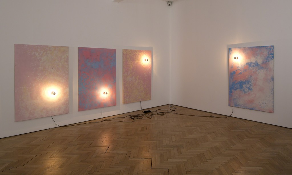 Sky Lights, 2015, Chalk on painted board, chromed light bulb, nails, electrical fixings, 160 x 110 cm Sky Lights, 2015, Chalk on painted board, chromed light bulb, nails, electrical fixings, 160 x 110 cm