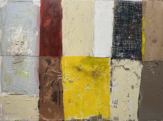 Stephen Lapthisophon, ‘Sogni Dorati’, 2020, Painting, Collage, enamel, acrylic, spray paint, oil stick, coffee, ink, spray paint & fabric on canvas, Conduit Gallery