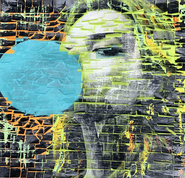 Ardan Özmenoğlu, ‘Beauty Balloon Blue’, 2020, Drawing, Collage or other Work on Paper, Mixed Media artwork done with Post-It Notes, silk screen, and painting, FREMIN GALLERY