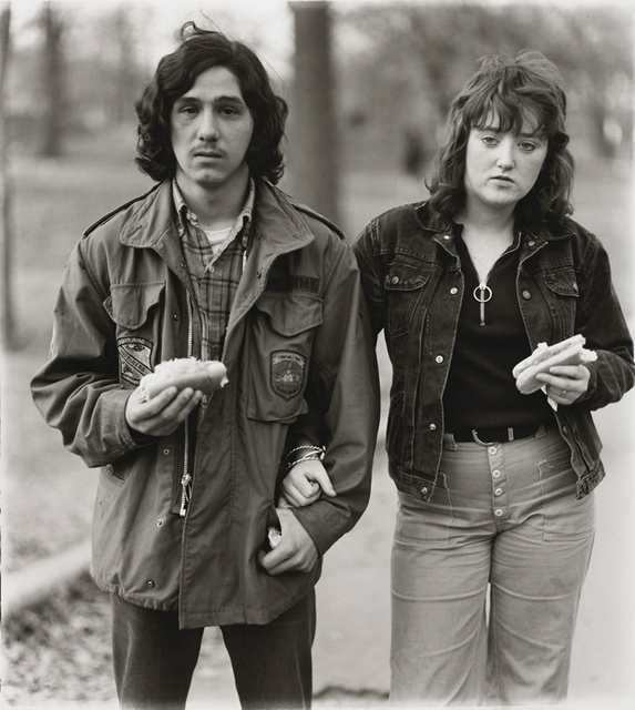 Diane Arbus, ‘A young man and his girlfriend with hot dogs in the park, N.Y.C. 1971’, 1971, Photography, Gelatin silver print, ClampArt