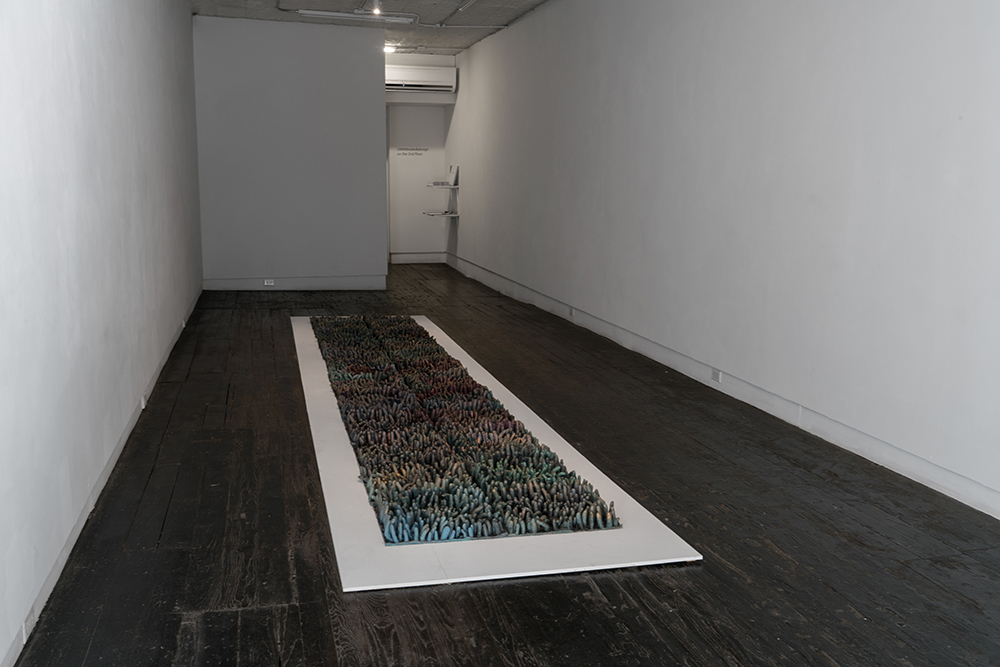 Sankofa, 2017
Spray Paint, Pigment Powder, Jutte and Silicone Rubber
211 x 35 x 3 inches Sankofa, 2017
Spray Paint, Pigment Powder, Jutte and Silicone Rubber
211 x 35 x 3 inches