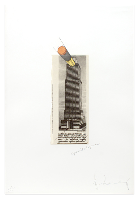 Claes Oldenburg, ‘Equitable Building As a Pencil Sharpener’, 1995, Print, Soft ground etching, aquatint, photo relief, Krakow Witkin Gallery