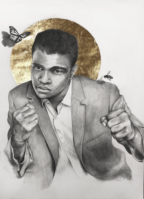 Lauren Clayton, ‘Muhammad’, 2019, Drawing, Collage or other Work on Paper, Graphite, charcoal, and gold leaf on paper, SHIM Art Network