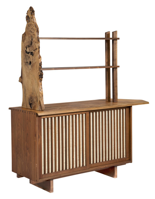 ‘George Nakashima Black Walnut and Pandanus Cloth Double Sliding-Door Cabinet and Free-Standing Shelf’, 1960s, Design/Decorative Art, Doyle