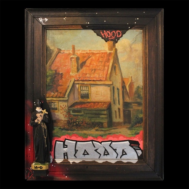 HoodKitsch, ‘St. Hood’, 2020, Painting, Marker on reclaimed oil painting and sculpture, Kalkman Gallery