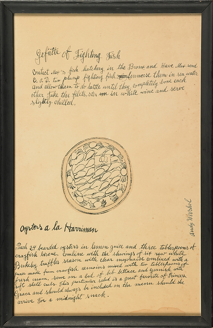 Andy Warhol, ‘Oysters a la Harriman from Wild Raspberries, with Recipe by Suzie Frankfurt’, 1959, Rago/Wright