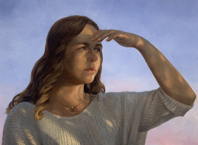 Julianna Wells, ‘Looking Forward (Portrait of Rachel Linnemeier)’, 2020, Painting, Oil on linen, 33 Contemporary