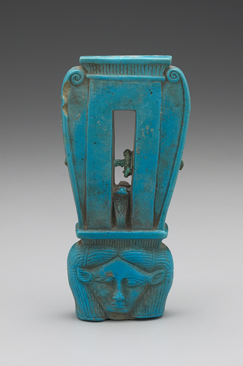 Sistrum (Rattle) with the Head of Hathor, Egyptian, Ptolemaic, ca. 304–30 b.c.e. Faience. Yale University Art Gallery, Gift of Mr. and Mrs. Fred Olsen Sistrum (Rattle) with the Head of Hathor, Egyptian, Ptolemaic, ca. 304–30 b.c.e. Faience. Yale University Art Gallery, Gift of Mr. and Mrs. Fred Olsen