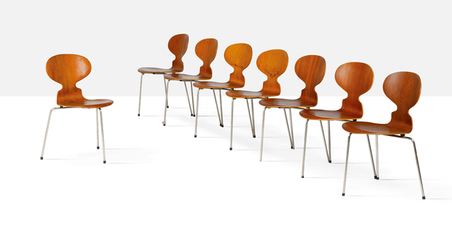 Arne Jacobsen, ‘Ant chairs, set of 8’, circa 1952, Design/Decorative Art, Beech plywood, chrome-plated steel, rubber, Aguttes