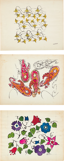 Andy Warhol, ‘Three works: (i) Flowers – Yellow and Pink; (ii) Paisley; (iii) Floral Design’, ca. 1959, Phillips