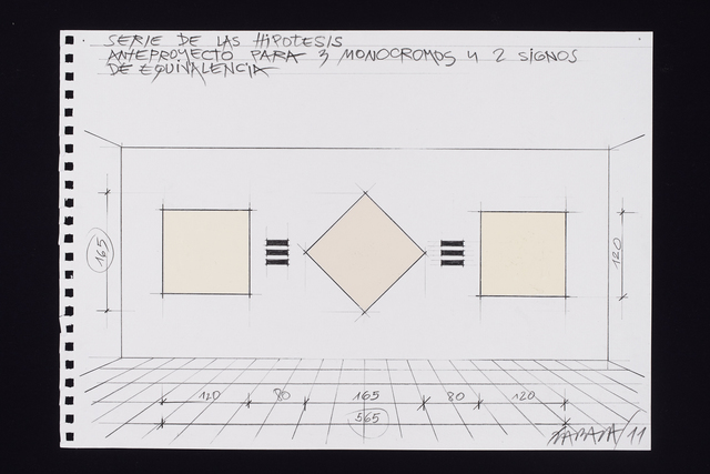Horacio Zabala, ‘Anteproyecto para tres monocromos y dos signos de equivalencia’, 2011, Drawing, Collage or other Work on Paper, Pencil and acrylic on paper, Henrique Faria Fine Art