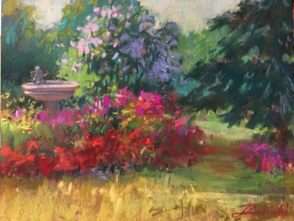 "Angel in the Birdbath," Pastel on paper, 8 x 10
"I've always loved gardening and painting gardens. They are filled with glorious colors that last for a season. However, the paintings last for generations." -Linda Richichi "Angel in the Birdbath," Pastel on paper, 8 x 10
"I've always loved gardening and painting gardens. They are filled with glorious colors that last for a season. However, the paintings last for generations." -Linda Richichi