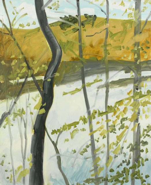 Lois Dodd, ‘Pondside’, 1980, Painting, Oil on Masonite, Alexandre Gallery