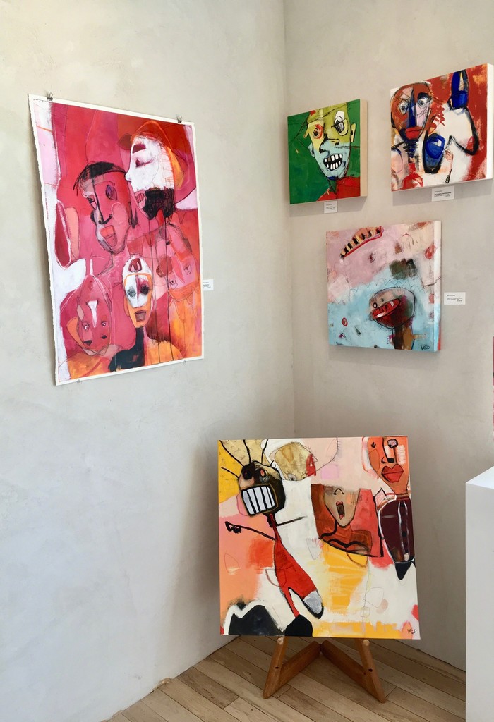 On the left is a paperwork "Beautiful Boy" by artist Vikki Drummond, the rest are acrylic on canvases. All these paintings are from the Series "Little People in my Head". On the left is a paperwork "Beautiful Boy" by artist Vikki Drummond, the rest are acrylic on canvases. All these paintings are from the Series "Little People in my Head".