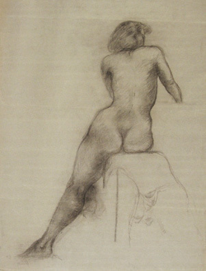 John Steuart Curry, ‘Study of Seated Female Nude ’, Drawing, Collage or other Work on Paper, Charcoal, Kiechel Fine Art