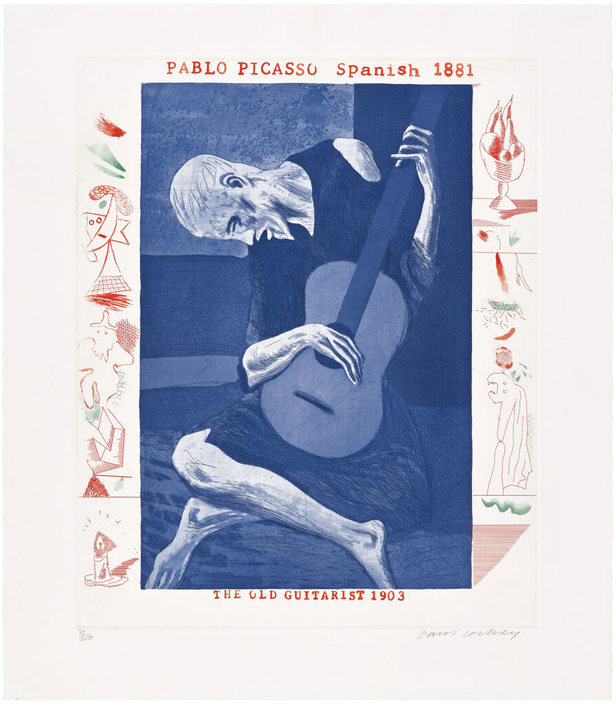 David Hockney - The Old Guitarist, plate 2 from The Blue Guitar (S.A.C. 200, M.C.A.T. 179)