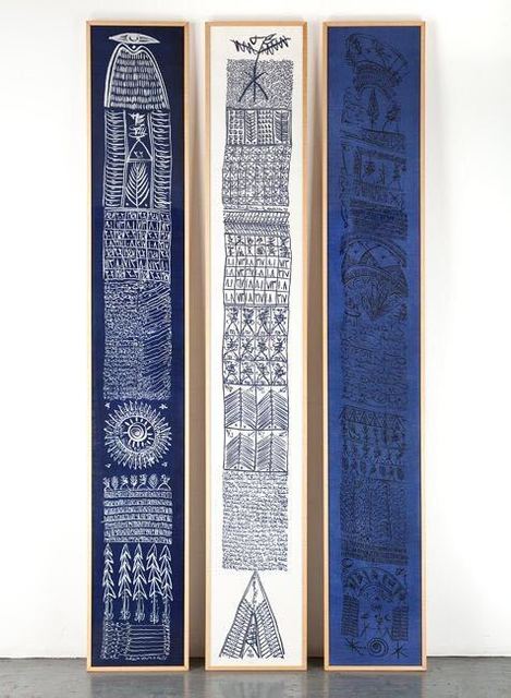 Rachid Koraïchi, ‘Les Sept Variations Indigo 1 - 21’, 2002, Print, Serigraphy on Aleppo silk, ink, and paint, Aicon Gallery