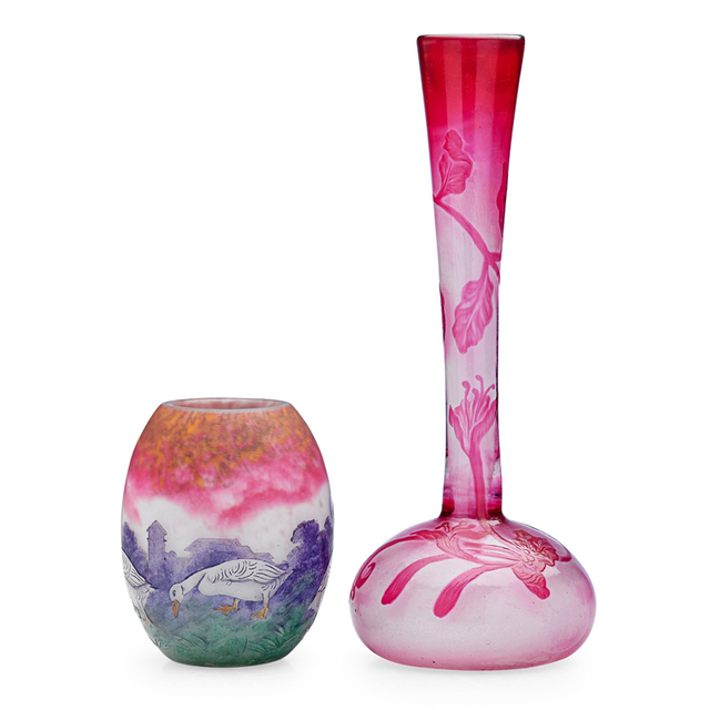 Muller Freres, ‘Two Vases With Geese And Flowering Vine, France’, Early 20th C., Rago/Wright