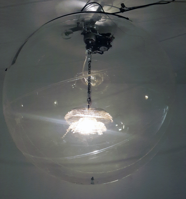 Vivien Roubaud, ‘Gonflable, contrepoids, transmission scooter électrique, lustres à pampilles, collecteur tournant, chaîne de moto, vingt-quatre volts’, 2015, In Situ - Fabienne Leclerc